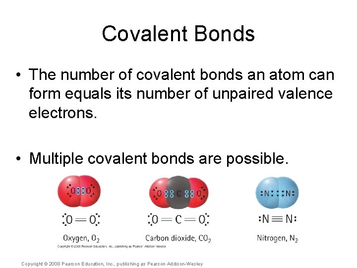 Covalent Bonds • The number of covalent bonds an atom can form equals its