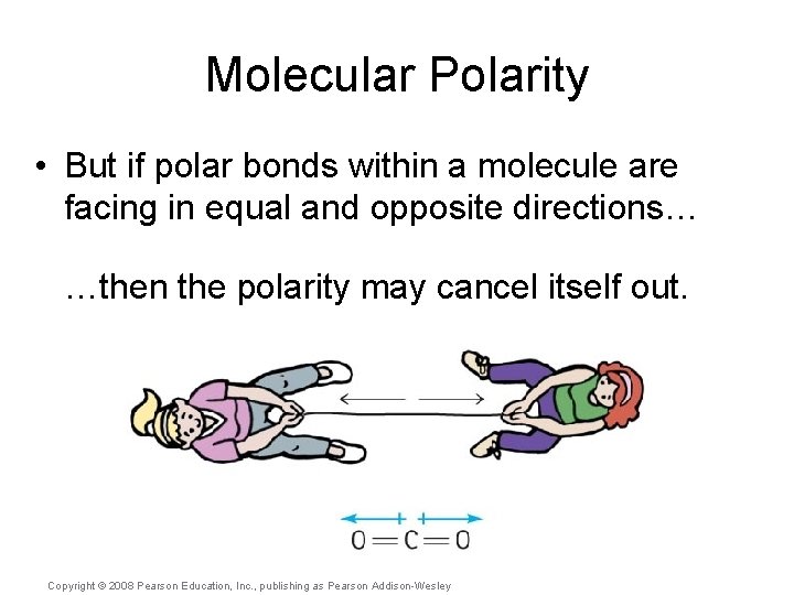 Molecular Polarity • But if polar bonds within a molecule are facing in equal