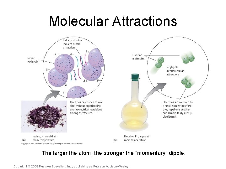 Molecular Attractions The larger the atom, the stronger the “momentary” dipole. Copyright © 2008