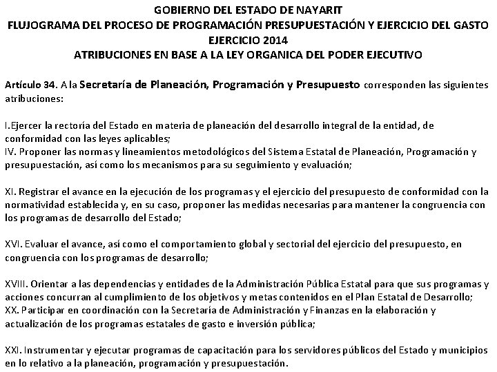 GOBIERNO DEL ESTADO DE NAYARIT FLUJOGRAMA DEL PROCESO DE PROGRAMACIÓN PRESUPUESTACIÓN Y EJERCICIO DEL