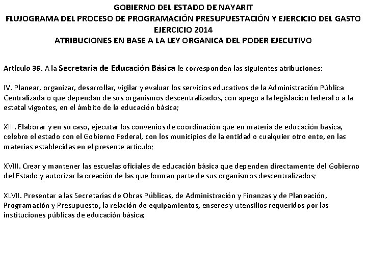 GOBIERNO DEL ESTADO DE NAYARIT FLUJOGRAMA DEL PROCESO DE PROGRAMACIÓN PRESUPUESTACIÓN Y EJERCICIO DEL