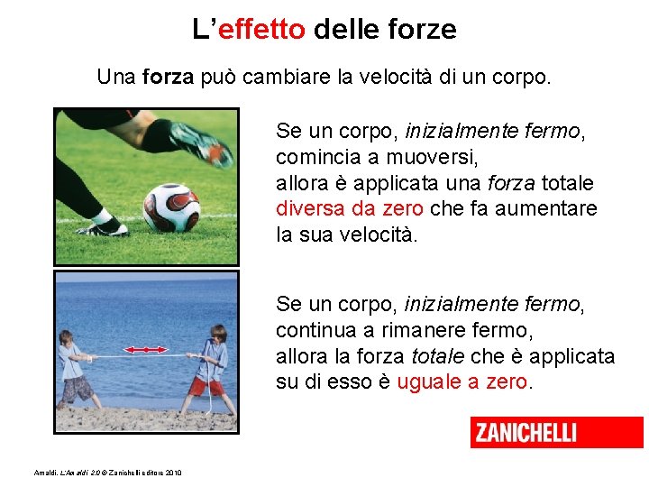 L’effetto delle forze Una forza può cambiare la velocità di un corpo. Se un