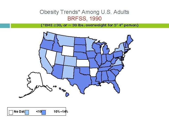 Obesity Trends* Among U. S. Adults BRFSS, 1990 (*BMI ≥ 30, or ~ 30