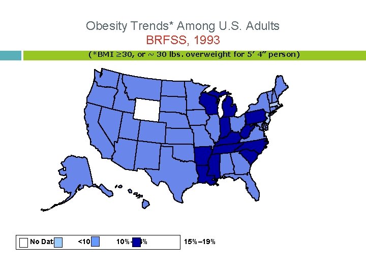 Obesity Trends* Among U. S. Adults BRFSS, 1993 (*BMI ≥ 30, or ~ 30