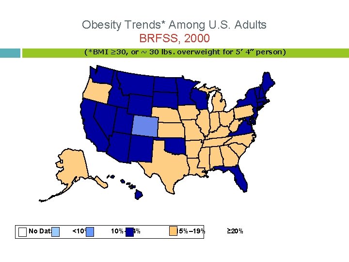 Obesity Trends* Among U. S. Adults BRFSS, 2000 (*BMI ≥ 30, or ~ 30
