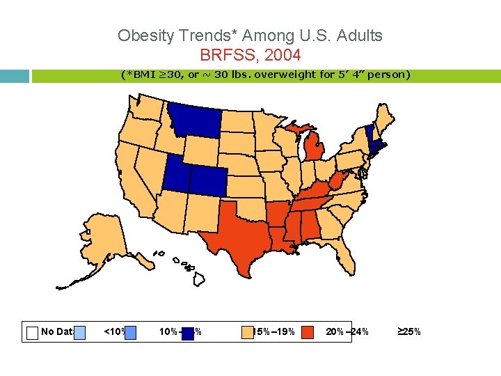 Obesity Trends* Among U. S. Adults BRFSS, 2004 (*BMI ≥ 30, or ~ 30