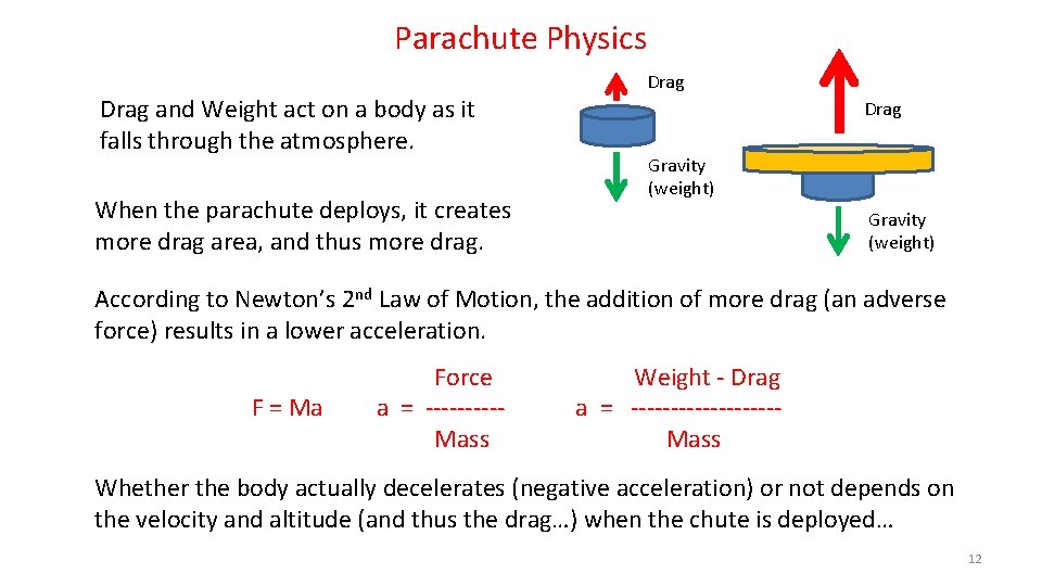 Parachute Physics Drag and Weight act on a body as it falls through the