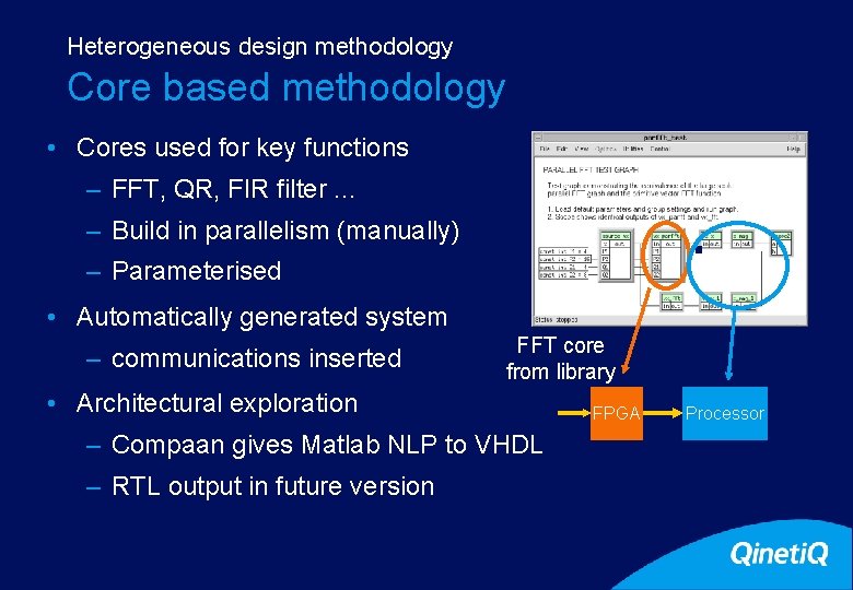 Heterogeneous design methodology 24 Core based methodology • Cores used for key functions –