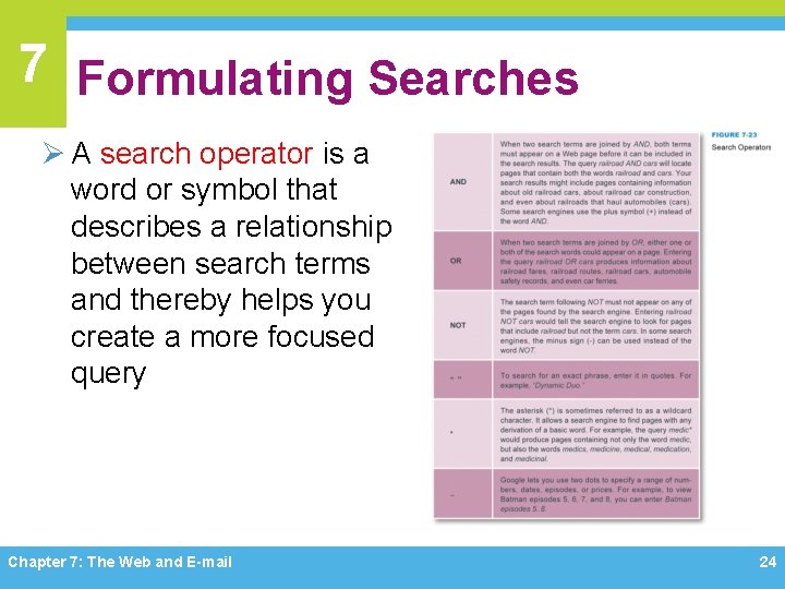 7 Formulating Searches Ø A search operator is a word or symbol that describes