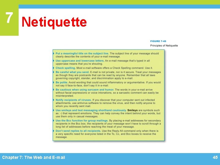 7 Netiquette Chapter 7: The Web and E-mail 45 