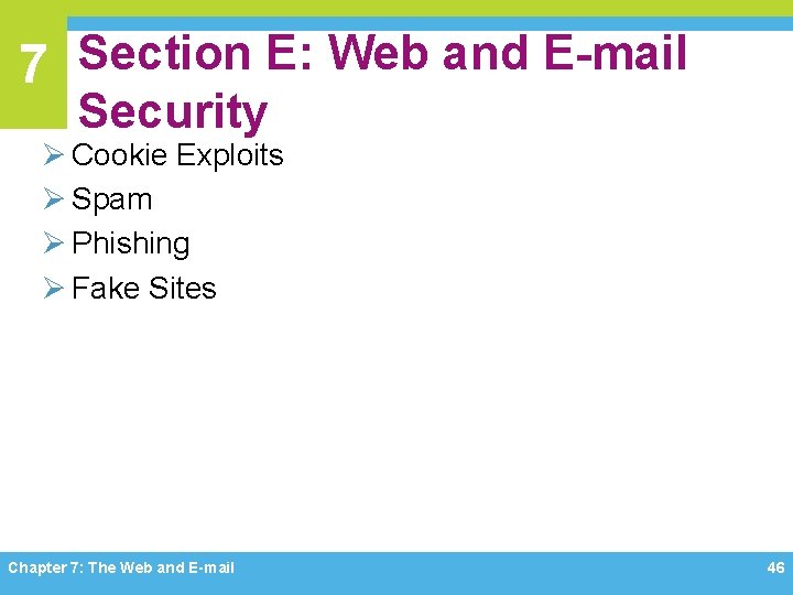 7 Section E: Web and E-mail Security Ø Cookie Exploits Ø Spam Ø Phishing