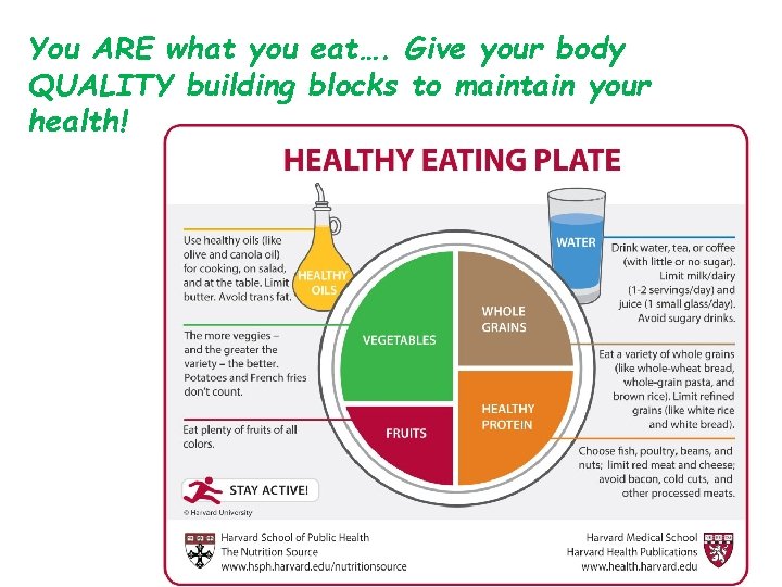 You ARE what you eat…. Give your body QUALITY building blocks to maintain your