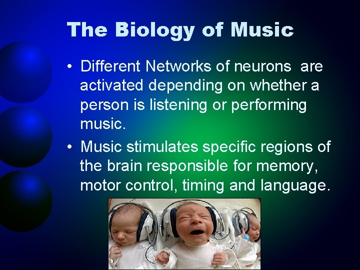 The Biology of Music • Different Networks of neurons are activated depending on whether