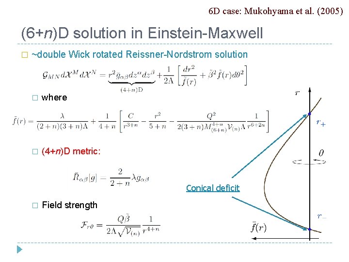 6 D case: Mukohyama et al. (2005) (6+n)D solution in Einstein-Maxwell � ~double Wick