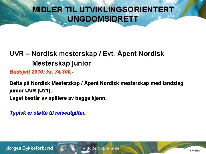 MIDLER TIL UTVIKLINGSORIENTERT UNGDOMSIDRETT UVR – Nordisk mesterskap / Evt. Åpent Nordisk Mesterskap junior