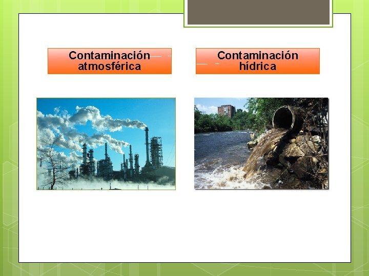 Contaminación atmosférica Contaminación hídrica 