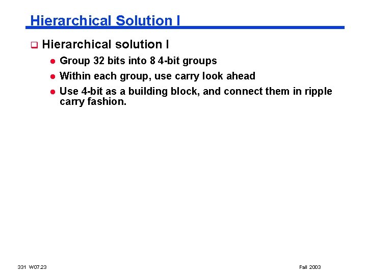 Hierarchical Solution I q Hierarchical solution I l l l 331 W 07. 23