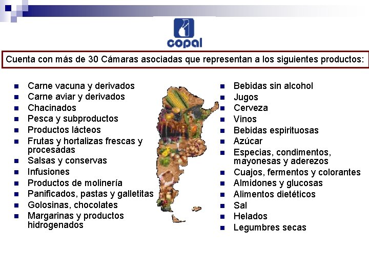 Cuenta con más de 30 Cámaras asociadas que representan a los siguientes productos: n