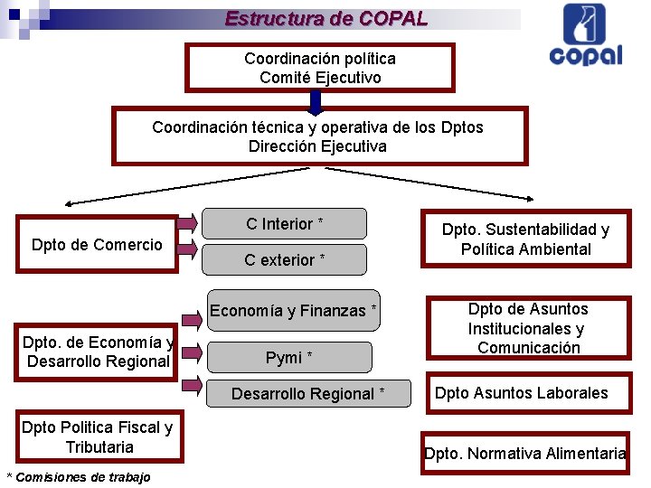 Estructura de COPAL Coordinación política Comité Ejecutivo Coordinación técnica y operativa de los Dptos