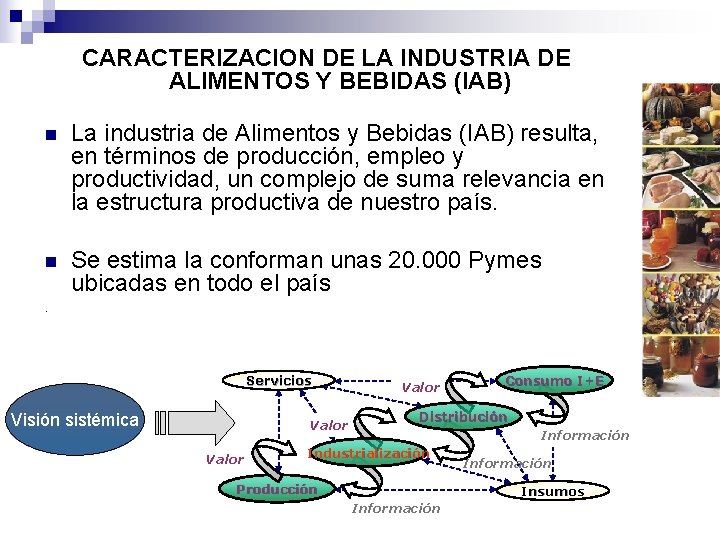 CARACTERIZACION DE LA INDUSTRIA DE ALIMENTOS Y BEBIDAS (IAB) n La industria de Alimentos