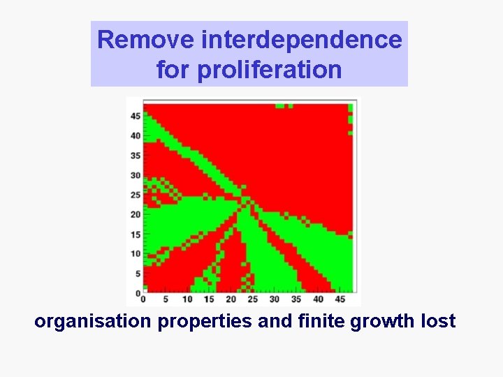 Remove interdependence for proliferation organisation properties and finite growth lost 