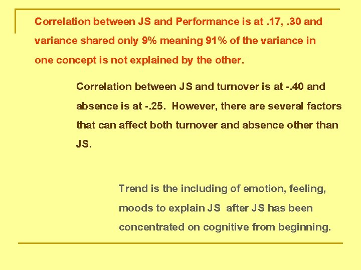 Correlation between JS and Performance is at. 17, . 30 and variance shared only