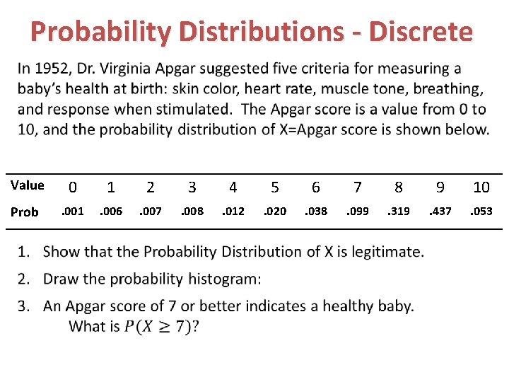 Probability Distributions - Discrete Value 0 1 2 3 4 5 6 7 8