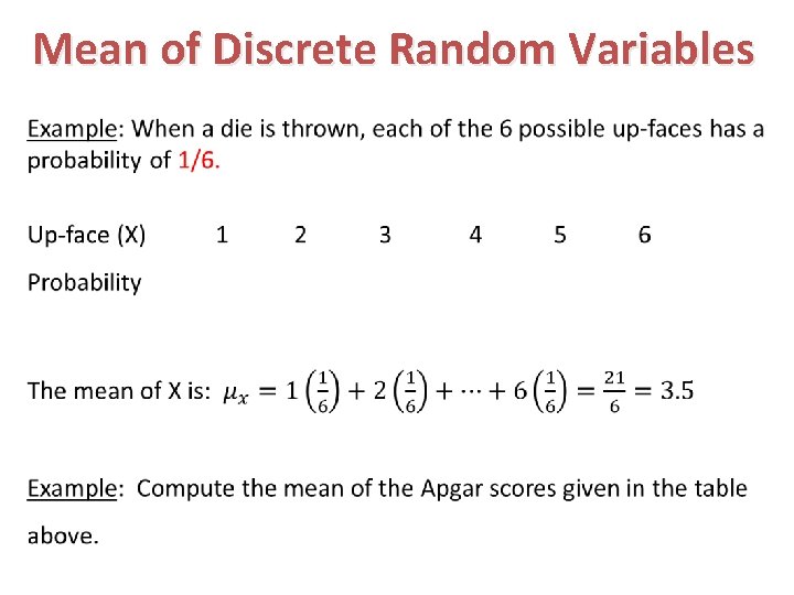 Mean of Discrete Random Variables 