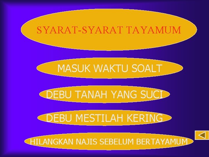 SYARAT-SYARAT TAYAMUM MASUK WAKTU SOALT DEBU TANAH YANG SUCI DEBU MESTILAH KERING HILANGKAN NAJIS