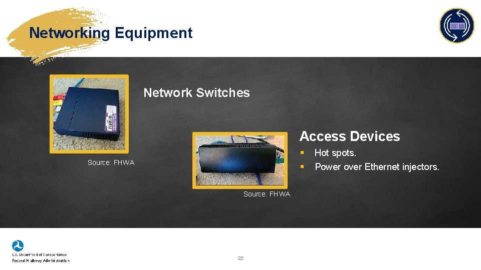 Networking Equipment Network Switches Access Devices § § Source: FHWA 22 Hot spots. Power
