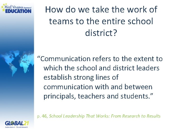 How do we take the work of teams to the entire school district? “Communication