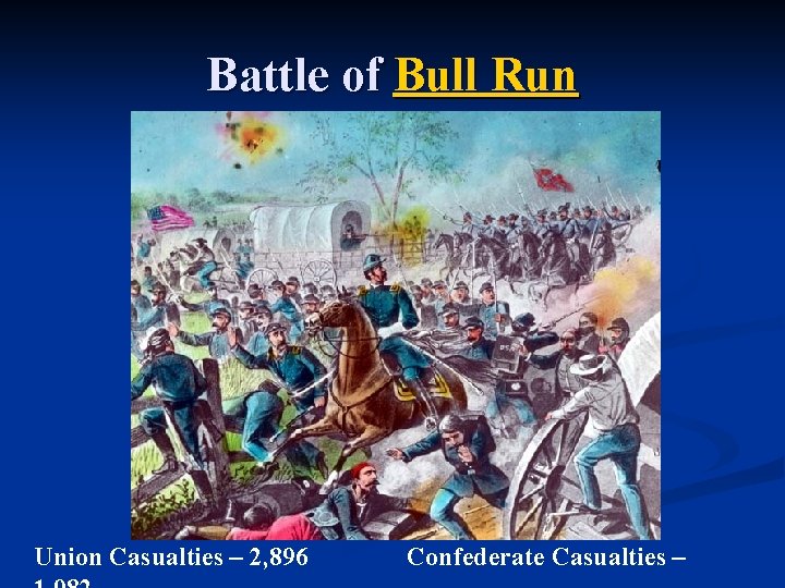 Battle of Bull Run Union Casualties – 2, 896 Confederate Casualties – 