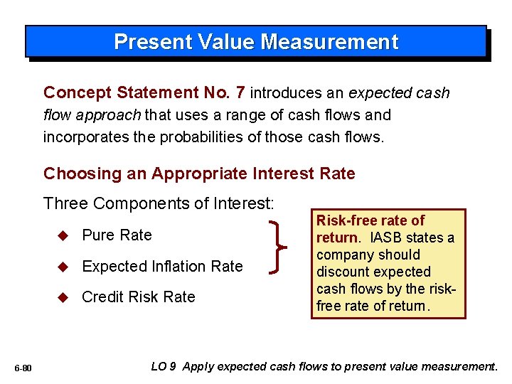Present Value Measurement Concept Statement No. 7 introduces an expected cash flow approach that