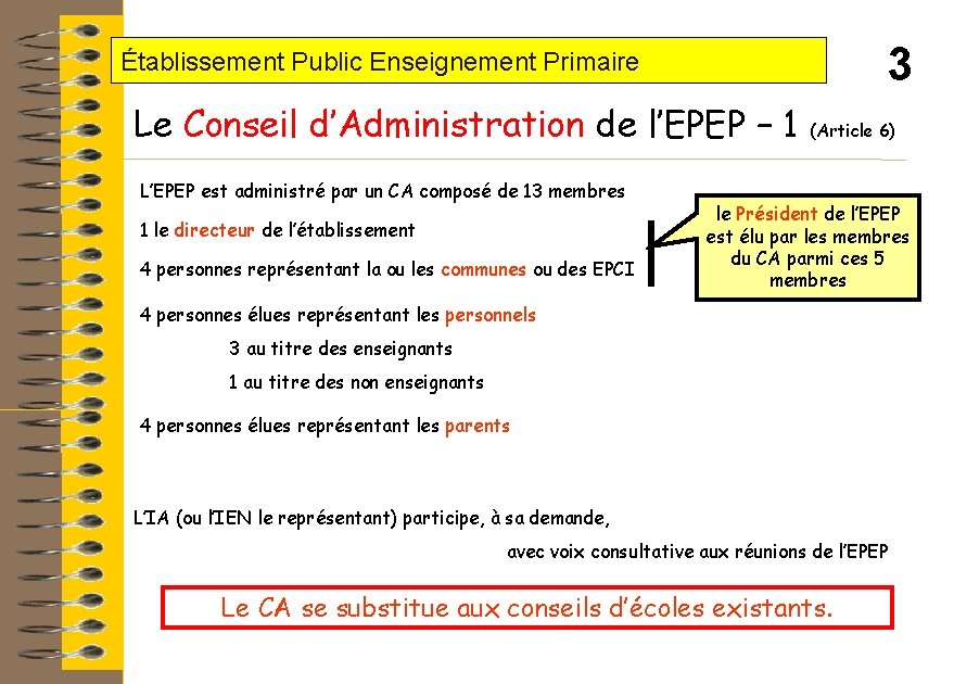 3 Établissement Public Enseignement Primaire Le Conseil d’Administration de l’EPEP – 1 L’EPEP est