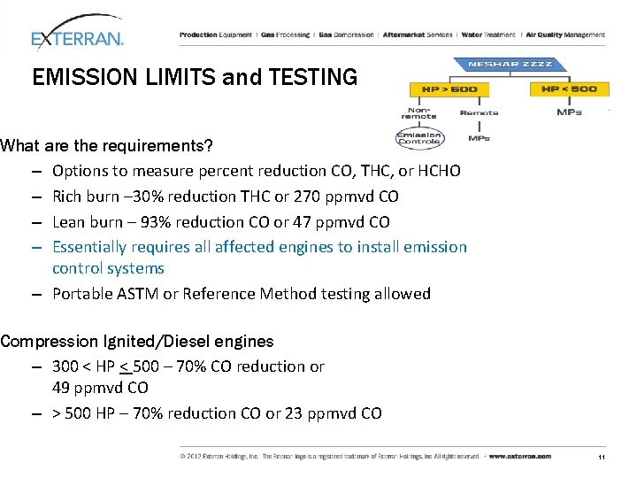 EMISSION LIMITS and TESTING What are the requirements? – Options to measure percent reduction