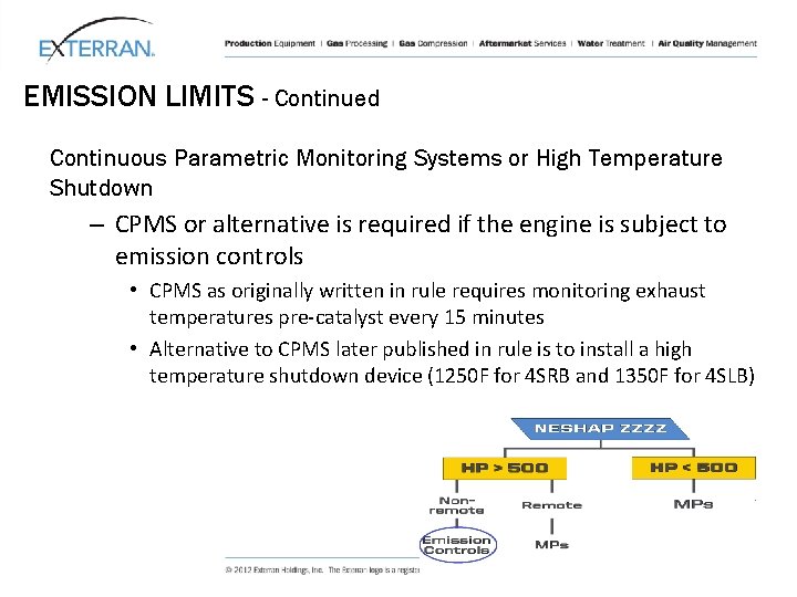 EMISSION LIMITS - Continued Continuous Parametric Monitoring Systems or High Temperature Shutdown – CPMS