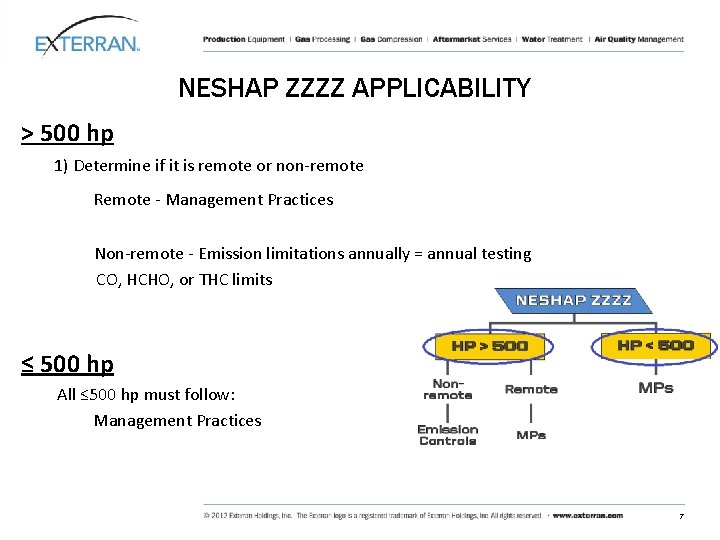 NESHAP ZZZZ APPLICABILITY > 500 hp 1) Determine if it is remote or non-remote