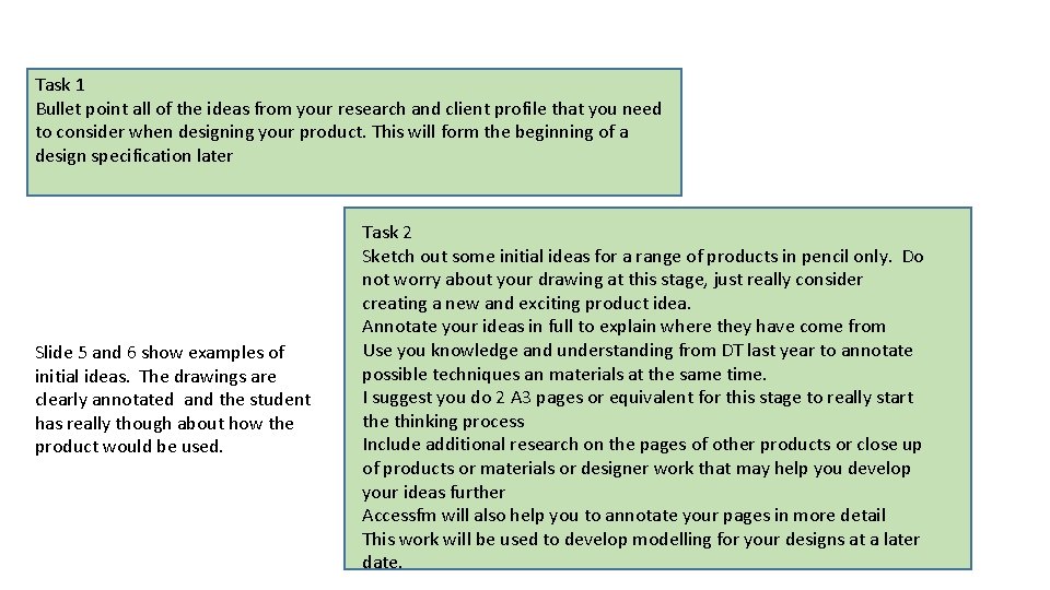 Task 1 Bullet point all of the ideas from your research and client profile