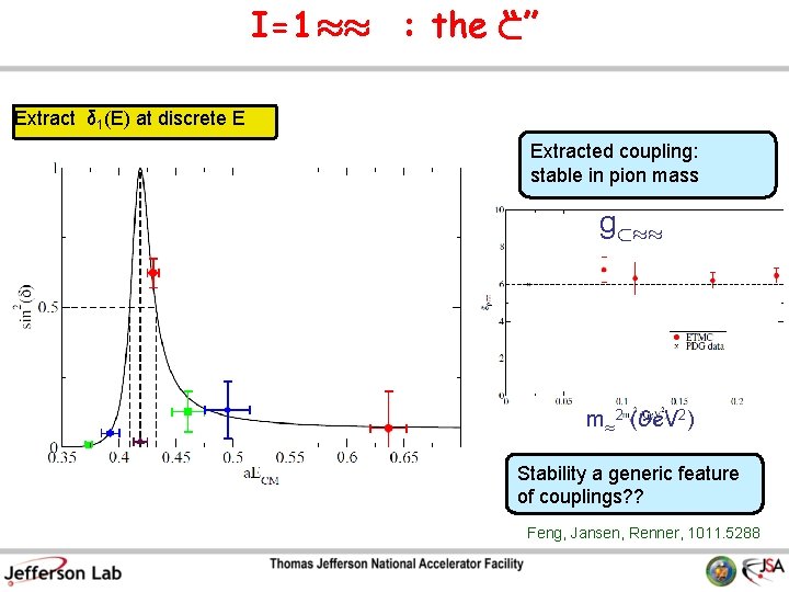 I=1 ¼¼ : the ½” “ Extract δ 1(E) at discrete E Extracted coupling: