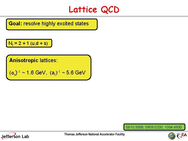 Lattice QCD Goal: resolve highly excited states Nf = 2 + 1 (u, d