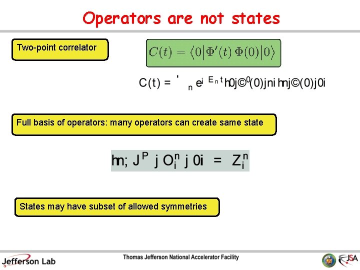 Operators are not states Two-point correlator Full basis of operators: many operators can create