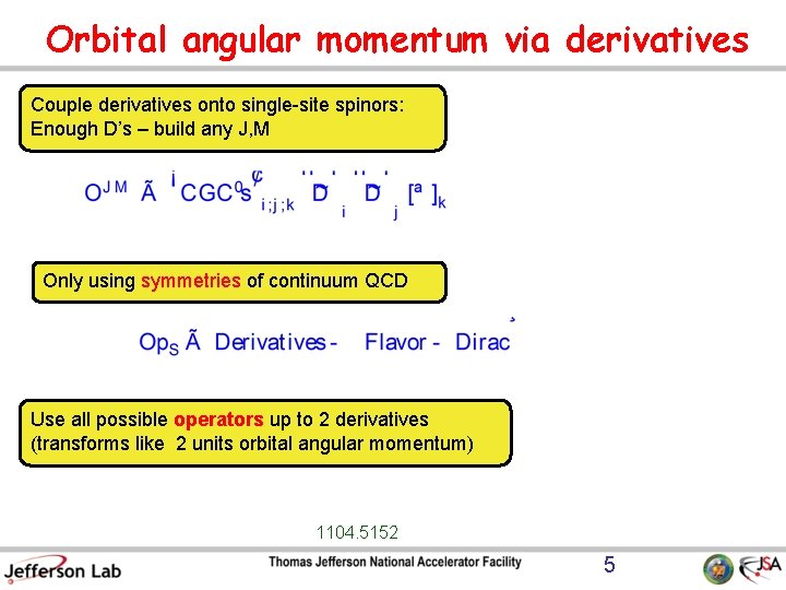 Orbital angular momentum via derivatives Couple derivatives onto single-site spinors: Enough D’s – build