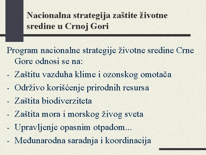 Nacionalna strategija zaštite životne sredine u Crnoj Gori Program nacionalne strategije životne sredine Crne