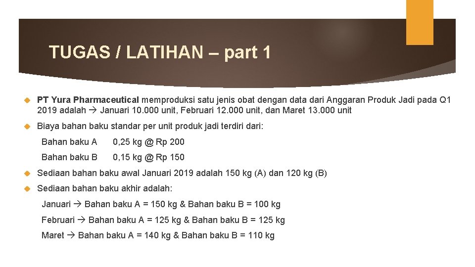 TUGAS / LATIHAN – part 1 PT Yura Pharmaceutical memproduksi satu jenis obat dengan