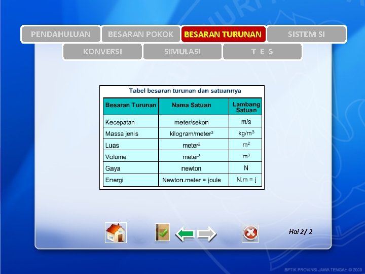 PENDAHULUAN BESARAN POKOK KONVERSI BESARAN TURUNAN SIMULASI SISTEM SI T E S Hal 2/