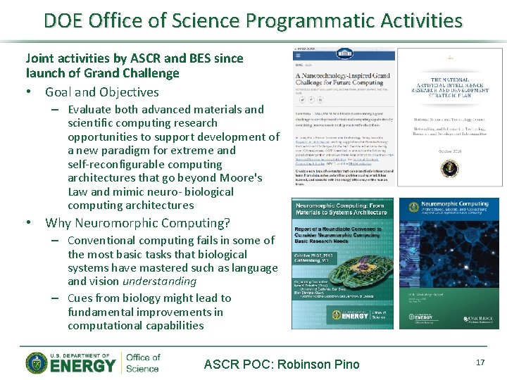 DOE Office of Science Programmatic Activities Joint activities by ASCR and BES since launch