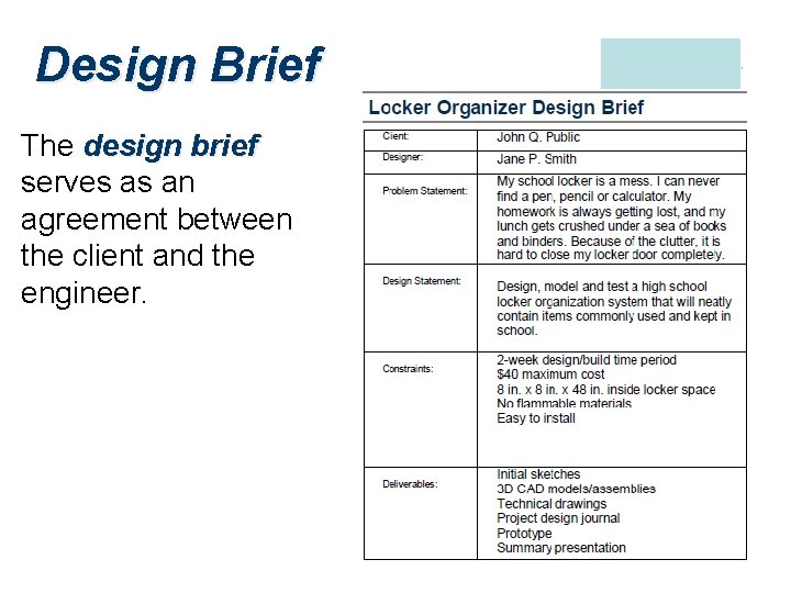 Design Brief The design brief serves as an agreement between the client and the