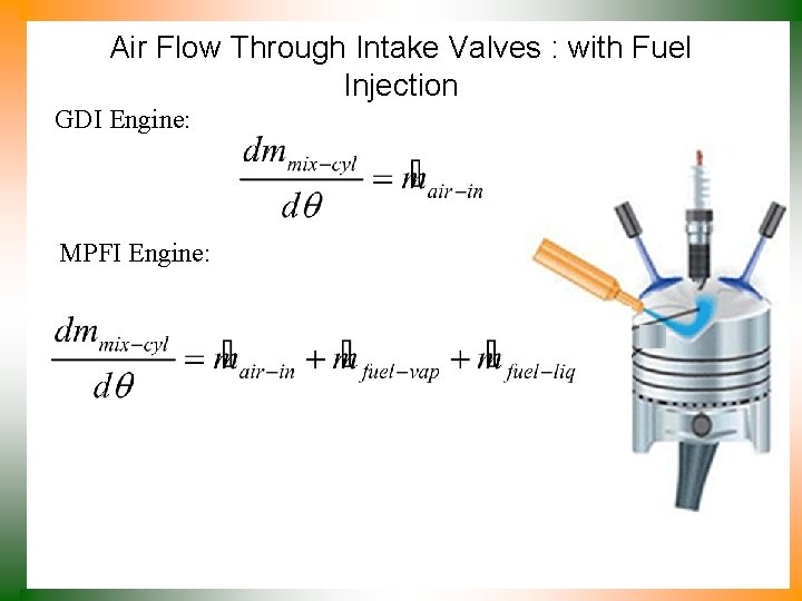 Air Flow Through Intake Valves : with Fuel Injection GDI Engine: MPFI Engine: 