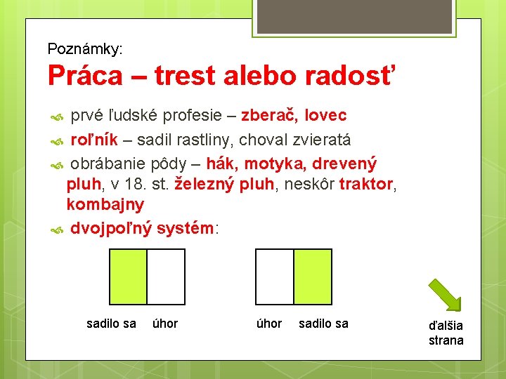 Poznámky: Práca – trest alebo radosť prvé ľudské profesie – zberač, lovec roľník –