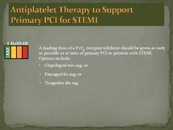 Antiplatelet Therapy to Support Primary PCI for STEMI I IIa. IIb III A loading